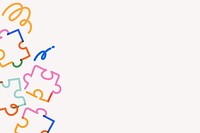 Colorful puzzle doodle border, white background