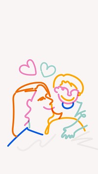 Mother and son iPhone wallpaper, colorful doodle