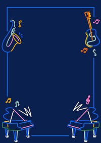 Blue music pop doodle frame, blue background