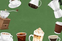 Green coffee frame aesthetic illustration background