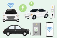 Electric car technology set illustration psd