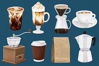 Cafe coffee drink set illustration psd