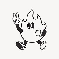 Flame character, retro line illustration vector