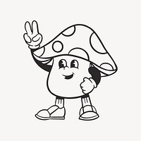 Mushroom character, retro line illustration vector