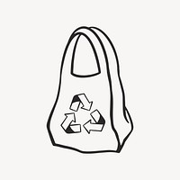 Recycle bag retro line illustration, collage element vector