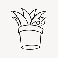 Potted plant retro line illustration, collage element vector