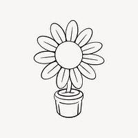 Flower pot retro line illustration, collage element vector