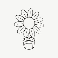 Flower pot retro line illustration, design element psd