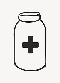 Medicine bottle retro line illustration, collage element vector