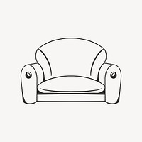 Couch sofa retro line illustration, collage element vector