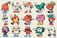 Colorful character set retro illustration vector