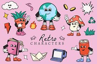 Colorful character set retro illustration vector