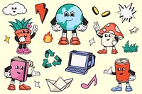 Colorful character set retro illustration vector