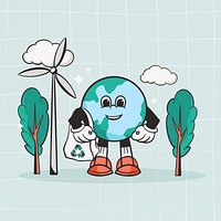 Earth environment retro illustration, green design