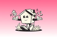 House mortgage retro illustration, pink design