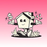 House mortgage retro illustration, pink design