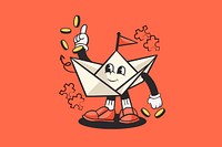 Orange paper boat retro illustration