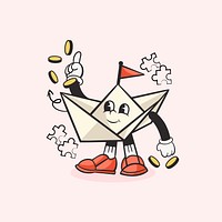 Paper boat retro character illustration