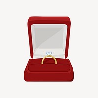 Wedding ring, red velvet box illustration