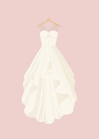 White wedding gown, bride fashion illustration vector