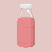 Strawberry milk bottle, dairy drink illustration vector