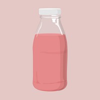 Strawberry milk bottle, dairy drink illustration