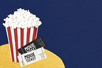 Movie popcorn border background, dark blue design