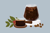 Black coffee, morning drink illustration 