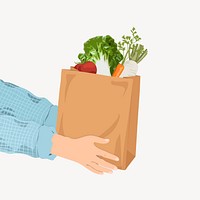 Hand giving groceries bag illustration