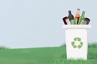 Blue bottles recycle bin border background, environment illustration