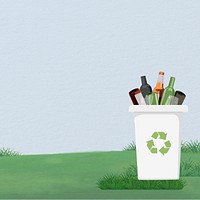 Blue bottles recycle bin border background, environment illustration