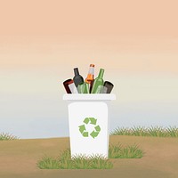Bottles recycle bin background, environment illustration