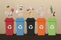 Sorted garbage, recycling bins illustration