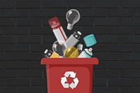 Red recycling bin, environment illustration