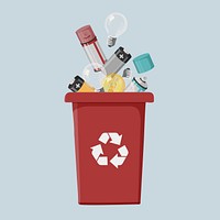 Red recycling bin, environment illustration