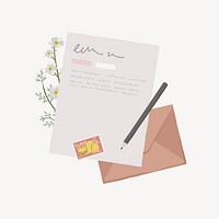 Handwritten letter, aesthetic stationery illustration