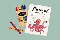 Animal coloring book, cute stationery illustration