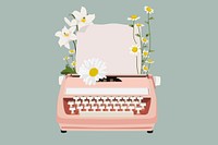 Floral typewriter, aesthetic vector illustration