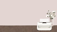 Pink retro typewriter computer wallpaper, aesthetic illustration