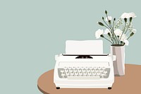 Green retro typewriter background, aesthetic illustration