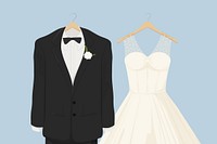 Wedding attire, bride & groom fashion illustration