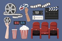 Movie theater illustration collage element set