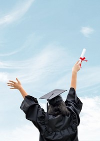 Happy graduate woman background