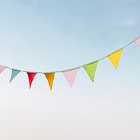 Colorful bunting background, blue sky image