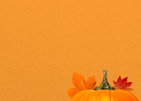 Autumn pumpkin aesthetic background, maple leaf border