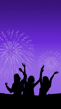 New Year fireworks iPhone wallpaper, people celebrating silhouette