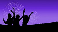 New Year fireworks HD wallpaper, people celebrating silhouette