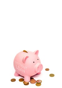 Student loan background, piggy bank border