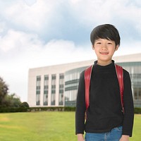 International school student background, smiling boy image