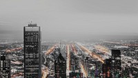 High-rise office building background, gray sky image